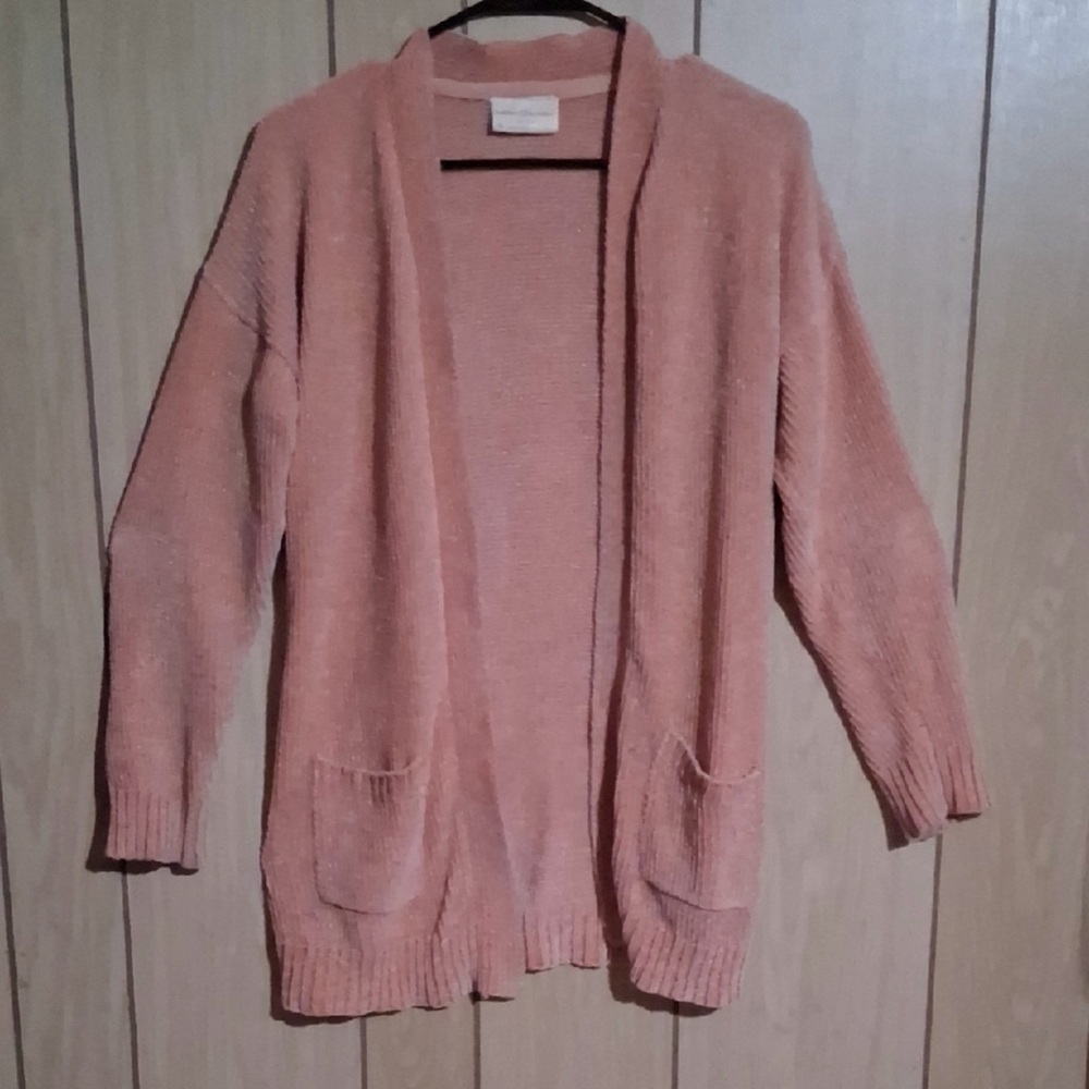 Bobbie Brooks Chenille Coral Open-Front Cardigan